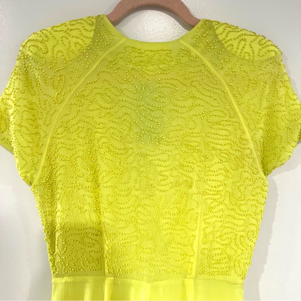 H&M Conscious Collection Beaded Yellow-Green Chiffon Maxi Dress Women’s Sz 8 NWT - Picture 5 of 13